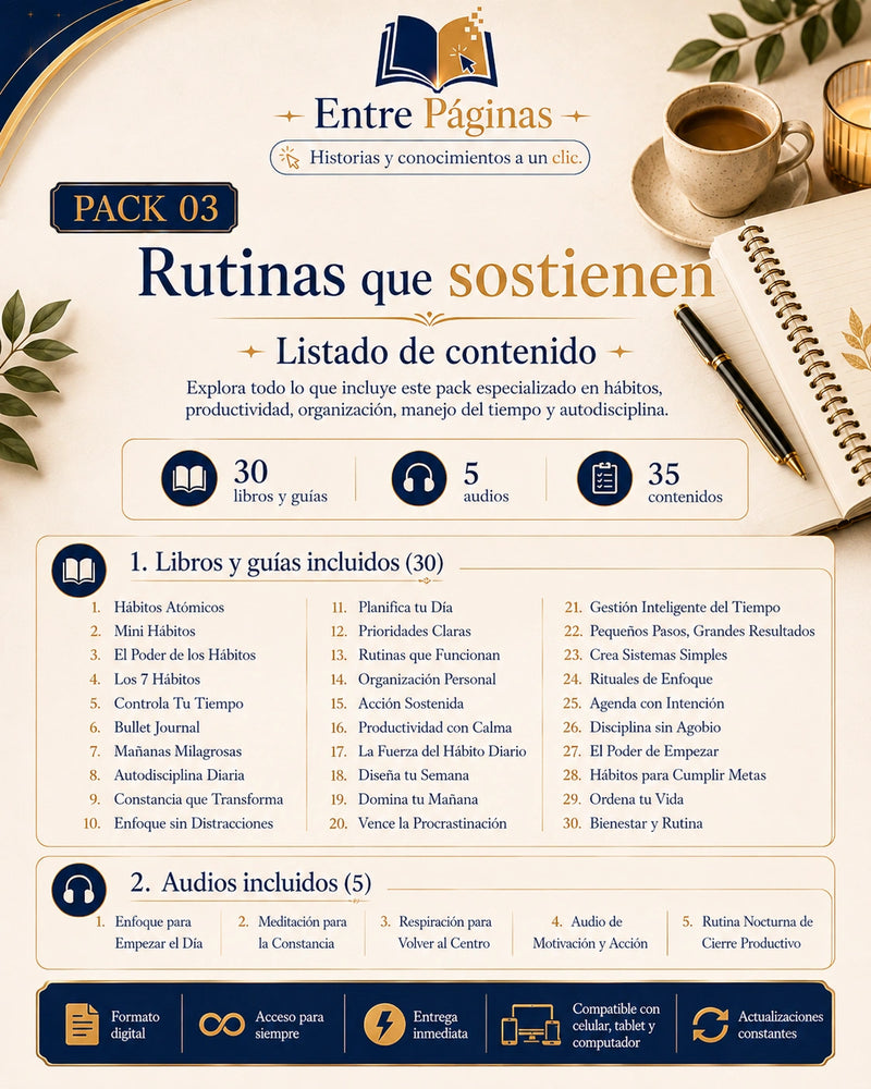 03. Rutinas que sostienen - Contiene 30 libros, 5 audios y un planificador imprimible de 30 días.