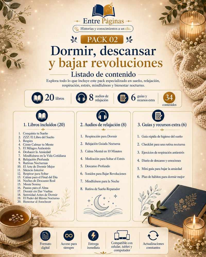 02. Dormir, descansar y bajar revoluciones - 26 libros, 8 audios sobre rutinas nocturnas, relajación e higiene del sueño