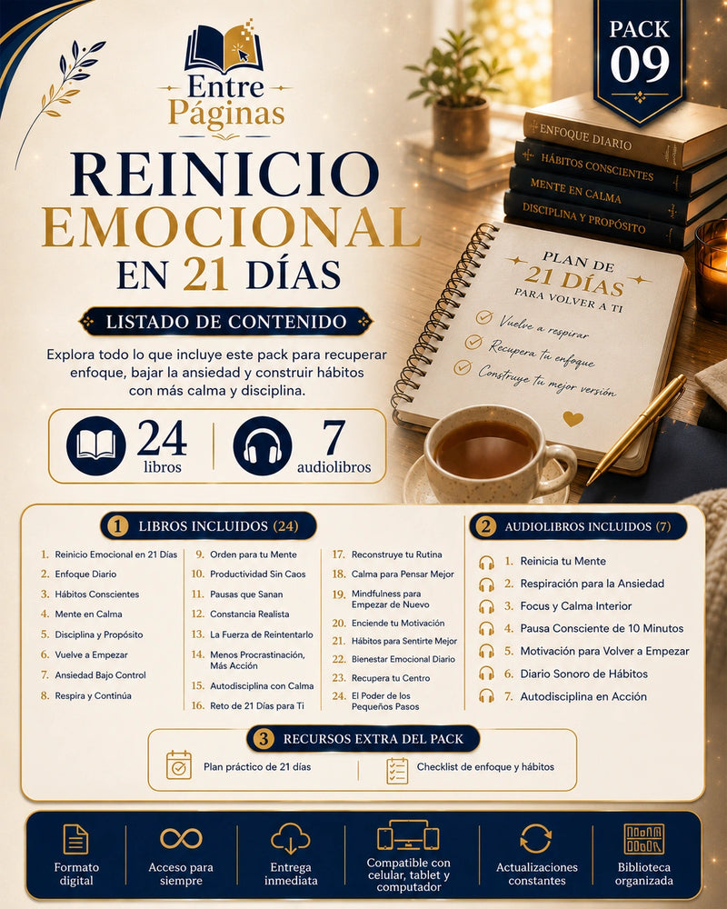 09.  Reinicio emocional en 21 días - 24 libros, 7 audios y una lectura o ejercicio diario durante 21 días.