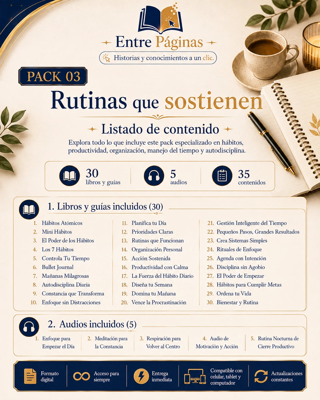 03. Rutinas que sostienen - Contiene 30 libros, 5 audios y un planificador imprimible de 30 días.