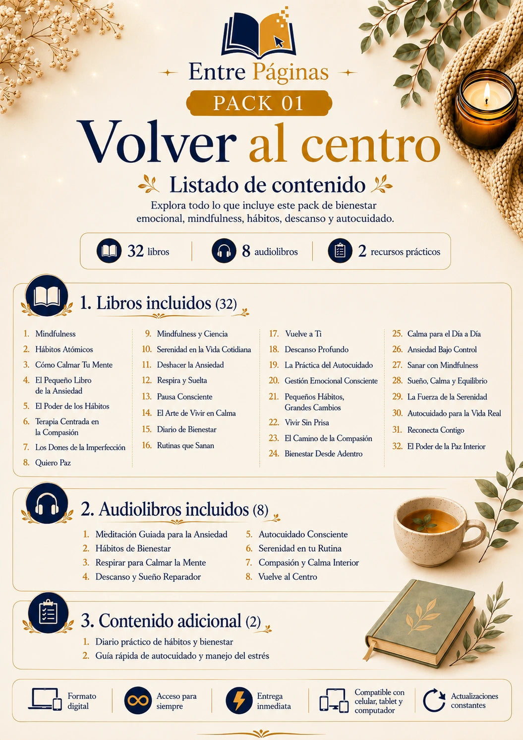 01. Volver al Centro — 32 libros de bienestar emocional, minfulness, hábitos, descanso y autocuidado.